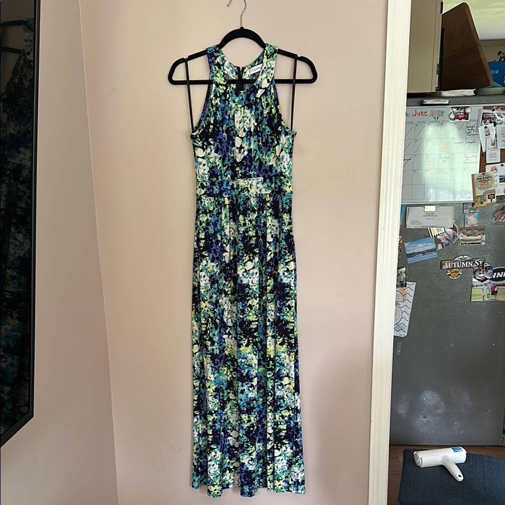 Calvin Klein Blue and Green Floral Maxi Dress
